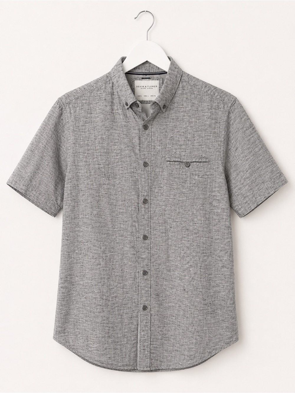 Denim & Flower Short-Sleeve Button-Down Shirt - Gray